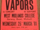 THE VAPORS CONCERT POSTER WED 25th MARCH 1981 WEST MIDS COLLEGE WALSALL UK 1981