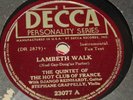 Decca 23077 Django Reinhardt Grappelly Lambeth Walk Quintet Hot Club E/E  78 RPM