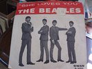 Beatles 45 RPM She Loves You + PICTURE SLEEVE Swan 4152  Reco Art Mastering
