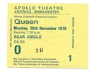QUEEN : Apollo Theatre Ardwick Manchester 1979 UK Crazy Tour Concert Ticket Stub