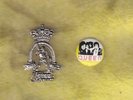 QUEEN:  VINTAGE SPAIN METAL PIN + Button-PARTICULAR COLLECTOR UNIQUE PIECE-SEE