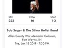 Bob Seger Concert Tickets Ft wayne Indiana 1/15/19