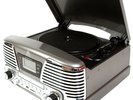 GPO MEMPHIS SILVER/GREY, 4 IN 1 VINYL TURNTABLE, CD PLAYER, MP3 PLAYER, FM RADIO
