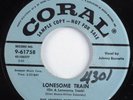 Rockabilly 45 JOHNNY BURNETTE TRIO Lonesome Train CORAL VG+ promo HEAR