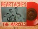 THE MARCELS: HEARTACHES+3. COLPIX CEP 808. SWEDISH-PRESS.RED VINYL.VINYL IN EX-