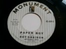 1959 Rock 45 ROY ORBISON Paper Boy/ With The Bug  MONUMENT  VG++ to M-