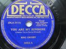 Bing Crosby 78rpm Single 10-inch Decca Records #3952 You Are My Sunshine