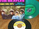 * * 2 45s  BEATLES CLEAN M- GREEN WAX 3 COOL CATS w/PIC SLV + COASTERS ORIGINAL