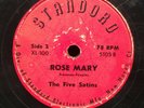 The Five Satins 78rpm Record All Mine/Rose Mary Standord Records New Haven 1955.
