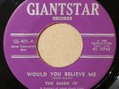 THE MARK IV Would You Believe Me / Don't Want Your Lovin' 1966 GARAGE 45 RARE