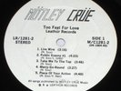 MOTLEY CRUE - TOO FAST FOR LOVE LP - SIGNED - LEATHUR RECORDS - RARE