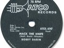 1959 BOBBY DARIN Rock’n Roll 78 RPM Record. Mack the Knife