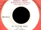 LOS YORKS, 45 RPM, PROMOCIONAL GARAGE, BEAT, ROCK, SINGLE VG+++, EL ULTIMO BESO