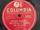 Columbia 78 RPM Record President Roosevelt's War Message Record