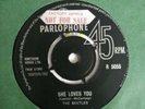 THE BEATLES - SHE LOVES YOU rare UK 1963 PROMO SAMPLE / 1ST PRESS / EX+ DECCA PR