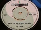 JOE SIMON. THAT'S THE WAY I WANT OUR LOVE / WHEN. RARE UK RELEASE, SOUL FUNK, EX