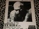 VINTAGE ORIGINAL GG ALLIN FLYER 8.5X11 GG IN SF PUNK RARE KBD OCCULT RECORDS