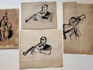 JOHN HERMANSADER 4 Original JAZZ ILLUSTRATIONS by 1950's BLUE NOTE ART DIRECTOR