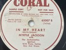 Myrtle Jackson 78 rpm CORAL 65007  In My Heart BLACK GOSPEL R&B 1949 V+