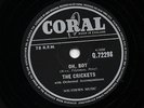 CLASIC BUDDY HOLLY & THE CRICKETS 78  OH BOY / NOT FADE AWAY UK CORAL Q 72298 V+