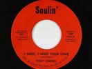 Northern Soul 45 - Tony Owens - I Need, I Need Your Love - Soulin' - VG+ mp3