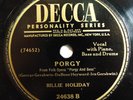 78 RPM RECORD BILLIE HOLIDAY  PORGY & MY MAN  DECCA 24638 E TO E+ CONDITION 1948