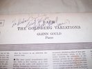 GLENN GOULD AUTOGRAPHED 1ST LP MARCH 57 VERY RARE BACH THE GOLDBERG VARIATIONS E