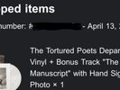 Taylor Swift The Tortured Poets Department Vinyl Hand Signed Photo New Shipped