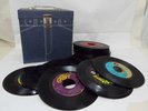 Vintage PLATTER PAK 45 RPM BLUE JEAN RECORD CASE w 45 RECORDS Beach Boys Beatles