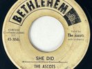 THE ASCOTS She Did / Hip Talk Bethlehem R&B Northern Soul Promo 45 HEAR