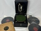 Antique Vintage 1940's Decca Gramophone with 11 HMV Vinyl Records (9D) MO#8616
