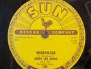 78Rpm Rock n Roll, Jerry Lee Lewis 'Breathless / Down The Line' US Sun