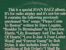 JOAN BAEZ live radio special, 1976 original 1st press A&M promo only LP  VG+/NM