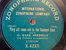 78Rpm Music Hall, Mark Sheridan 'They All Come Out in The Summer Time' Zonophone