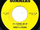 THREE'S A CROWD It's Tearing Me Up 45 RARE Funk Soul Psych Bongos SOMMERS HEAR