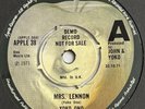 Yoko Ono  -Mrs Lennon- Very Rare Original Apple Records UK 7” Promo  (Beatles)