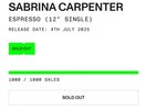 Blood Records Sabrina Carpenter - Espresso (12” Single) Liquid Vinyl  IN HAND