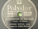 Yvonne Astruc Milhaud Concertino de Printemps 78RPM Polydor 566.288 EX+
