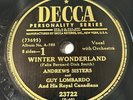 78 rpm Decca 23722, Andrews Sisters Guy Lombardo, Winter Wonderland Christmas
