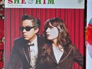 A Very She And Him Christmas Blood Record Vinyl Swirl Vinyl Red Star Signed card