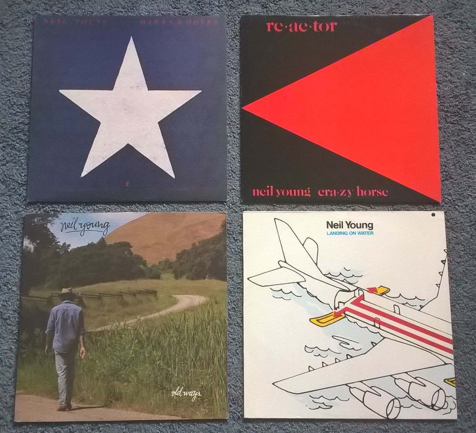 Neil Young x4 vinyl LP - Hawks + Doves, Reactor, Old Ways, Landing On Water