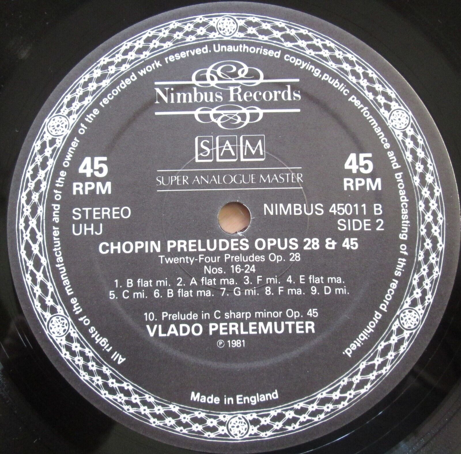 Pic 1 Nimbus 45011 Vlado Perlemuter Chopin Preludes NEAR MINT SAM 45RPM