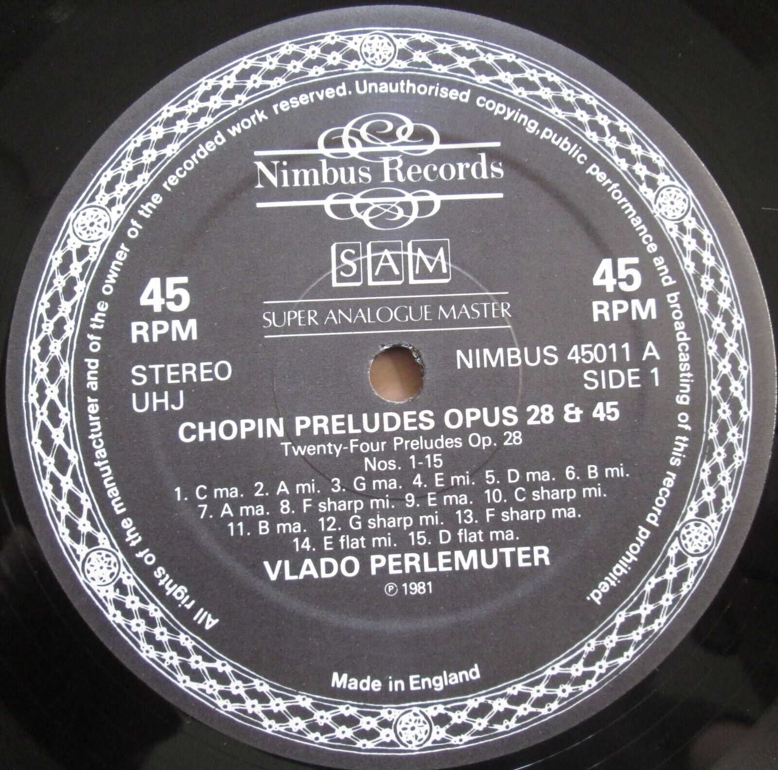 Pic 2 Nimbus 45011 Vlado Perlemuter Chopin Preludes NEAR MINT SAM 45RPM