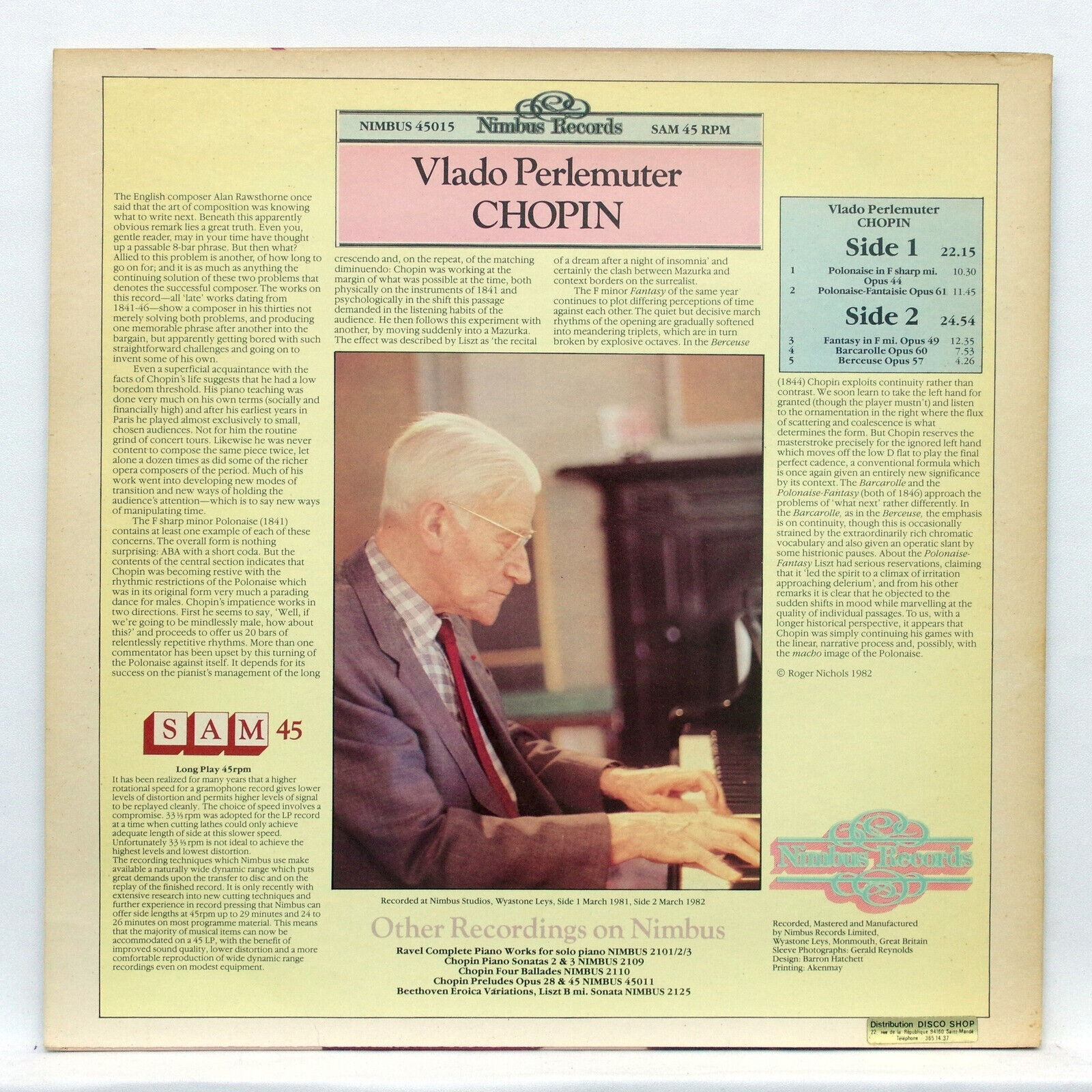 Pic 1 VLADO PERLEMUTER ⸺  CHOPIN piano works NIMBUS 45rpm LP NM