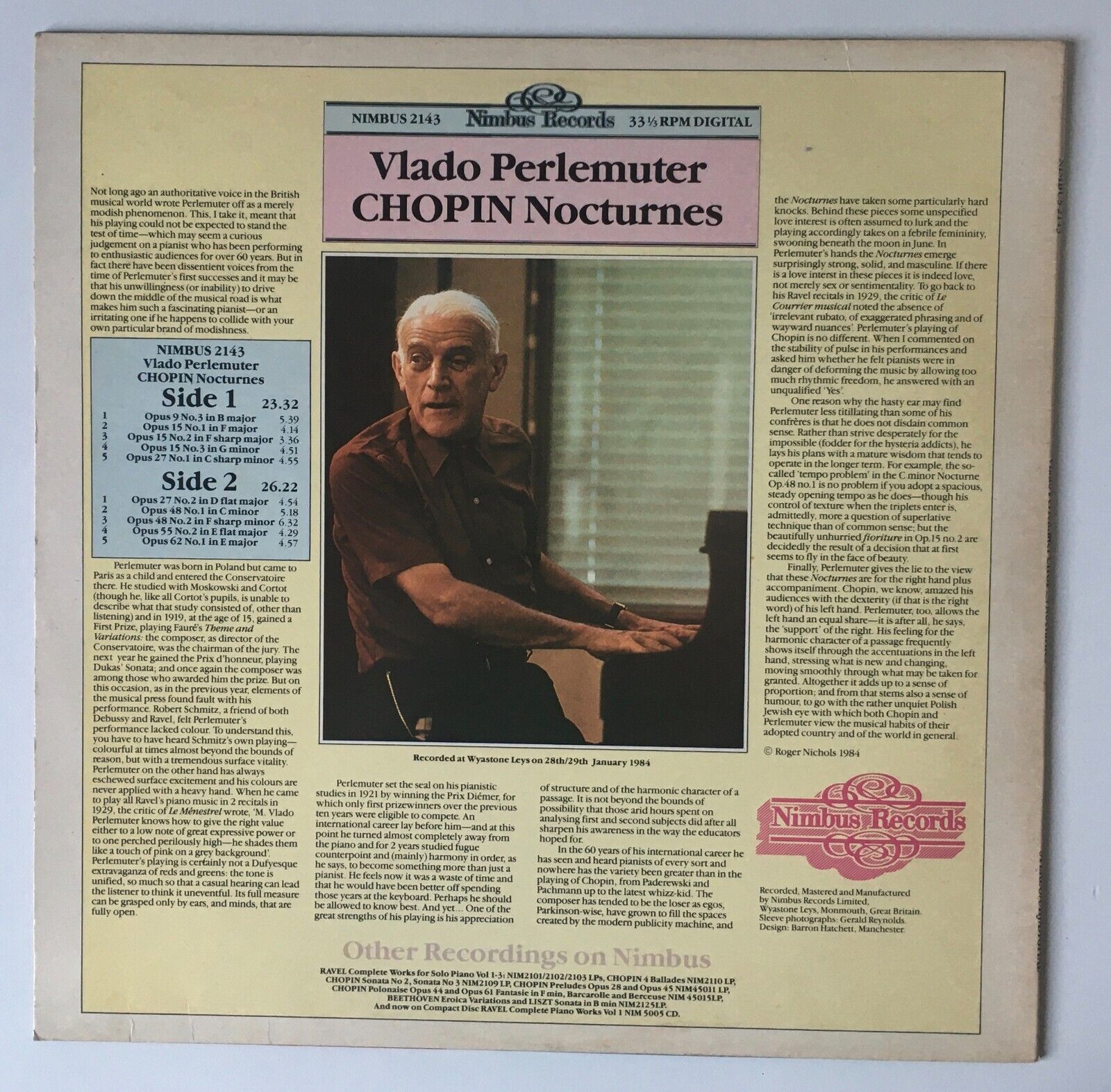 Pic 1 Vlado Perlemuter Chopin Nocturnes Nimbus LP -