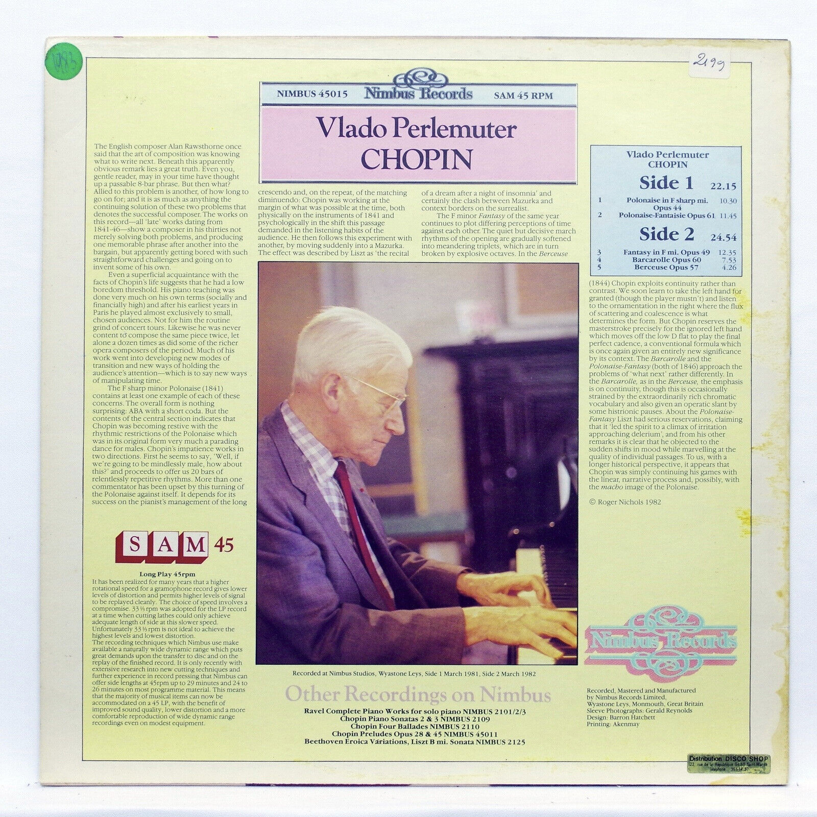 Pic 1 VLADO PERLEMUTER - CHOPIN piano works - NIMBUS 45rpm LP NM